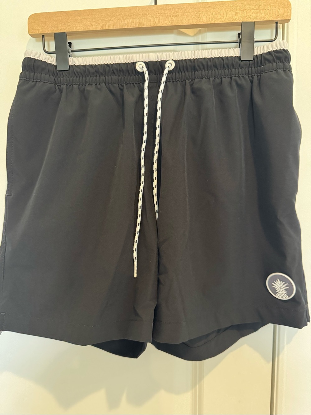 chubbies Black Swim Trunks with White Drawstring and Pineapple Patch